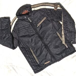 Point Zero PZ Demolition Moto Jacket Racing Bomber Black Motorcycle Lg Vintage